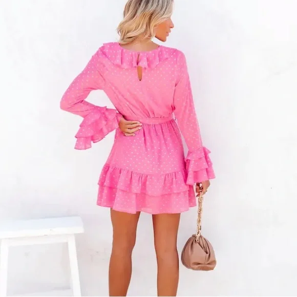 Hot Pink Ruffle Mini Dress - Picture 3 of 5